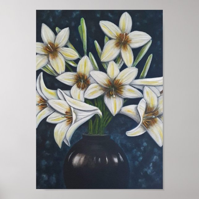 Póster A4 Hermosas flores blancas pintura acrílica (Frente)