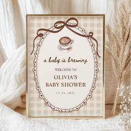 Póster A Baby is Brewing Coffee Baby Shower Welcome