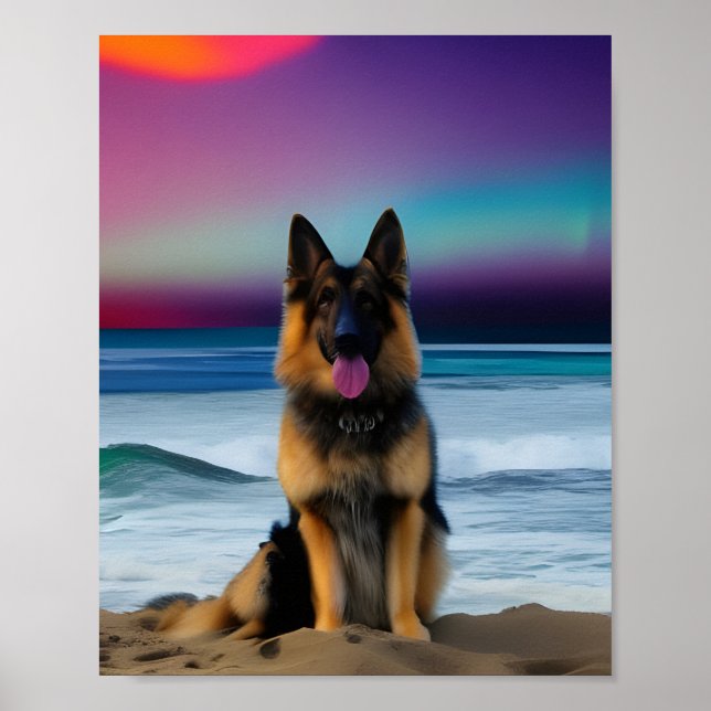 Póster A Beach German Shepherd piece of art (Frente)