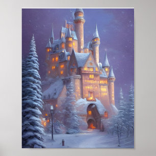 Póster A Beautiful Castle Illuminated in the Snow