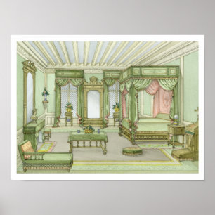 Póster A Bedroom interior in Henri II style (colour litho