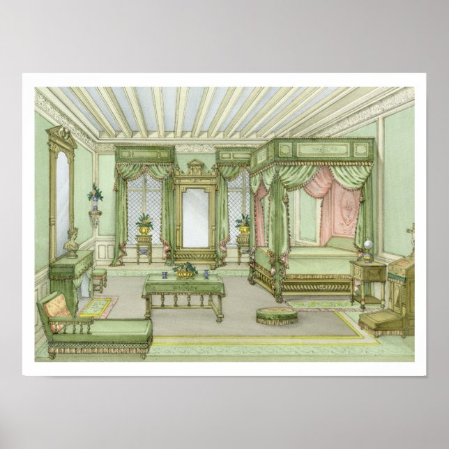 Póster A Bedroom interior in Henri II style (colour litho (Frente)
