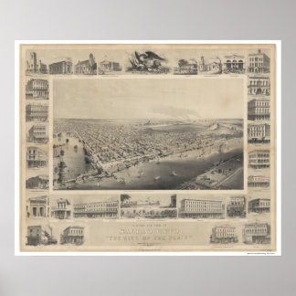Póster A Birds-Eye View Sacramento, 1857 Poster