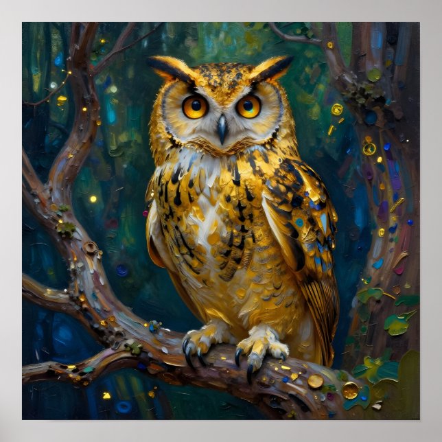 Póster A Blue and Gold Majestic Owl   (Frente)