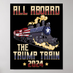 Póster A bordo del tren Trump 2024 Bandera Estadounidense