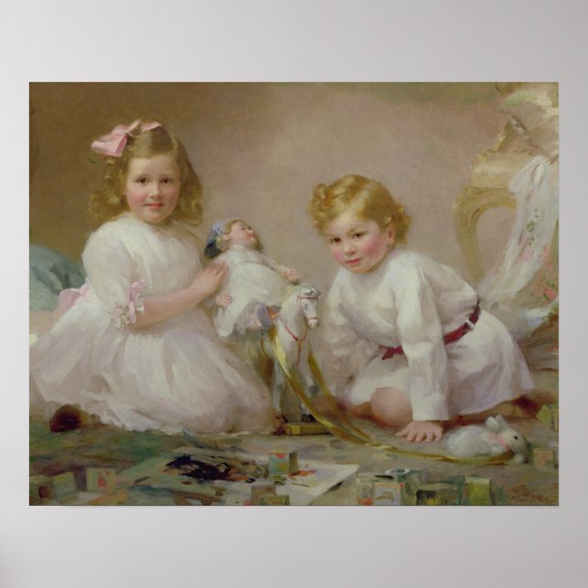 Póster A Brother and Sister Playing, 1915 (Frente)