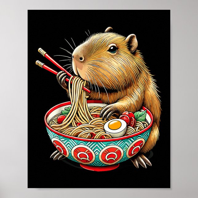 Póster A Capybara le encanta el fideo, el capibara come e (Frente)