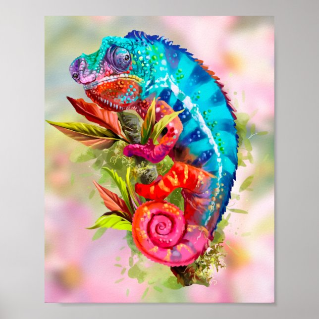 Póster A chameleon is sitting on a branch (Frente)