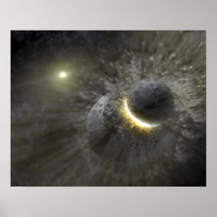 Póster A collision between massive objects in space