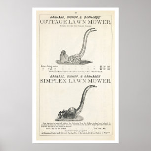 Póster A Cottage and Simplex lawnmower, illustration from