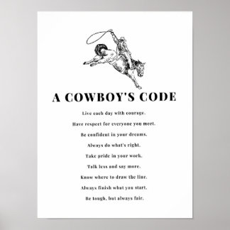 Póster A Cowboy's Code Print, Black and White, Wild West