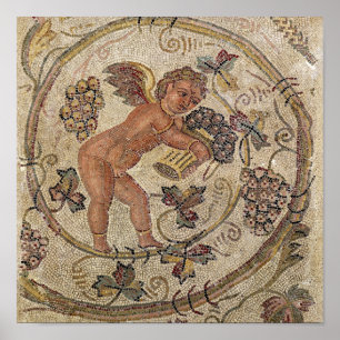 Póster A cupid picking grapes, fragment of pavement
