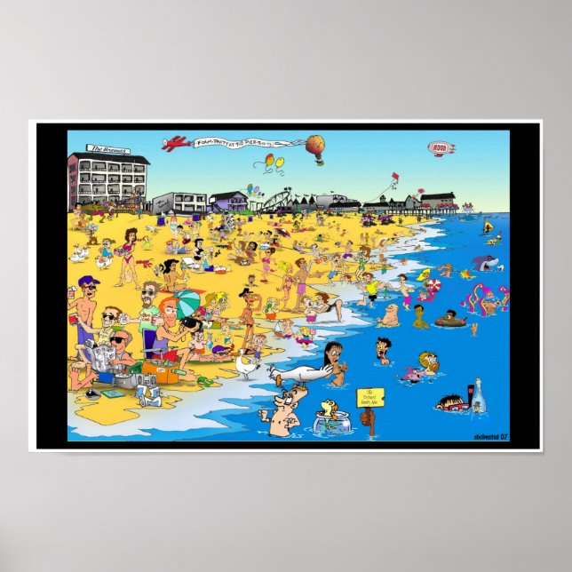 Póster A day at the Beach. Old Orchard Beach, Me. (Frente)