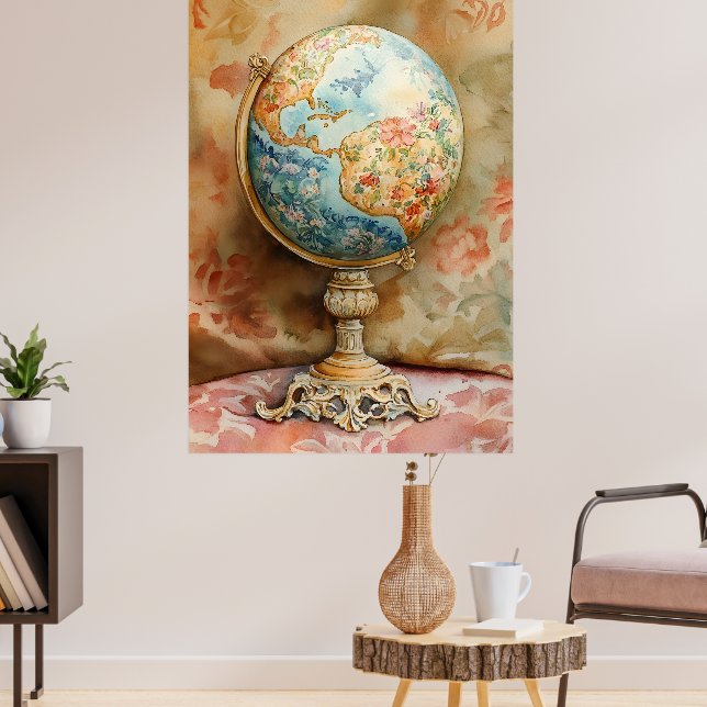 Póster A decorative globe adorned with floral motifs (Salón 3)