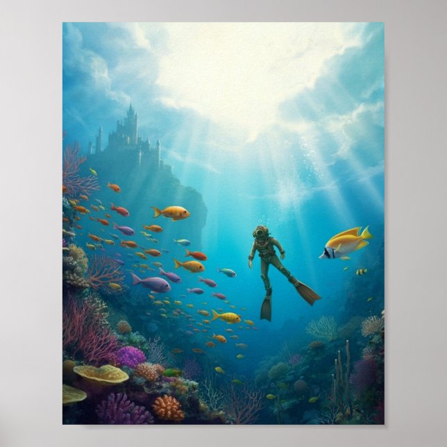 Póster A diver discovers a castle in the reef (Frente)