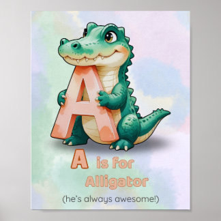 Póster A es para Alligator - Poster de guardería de alfab