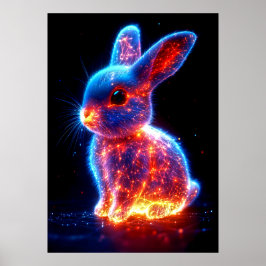 Póster A glowing rabbit is depicted with vibrant blue and