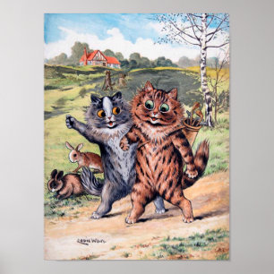 Póster A Golfing Match, Louis Wain