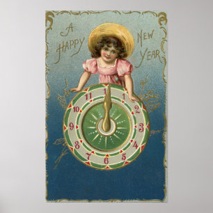 Póster A Happy New YearGirl atop a Clock