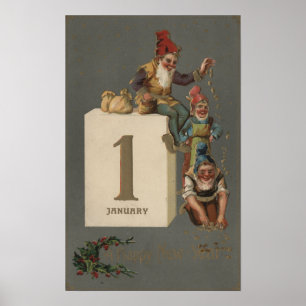 Póster A Happy New YearGnomes Throwing Money