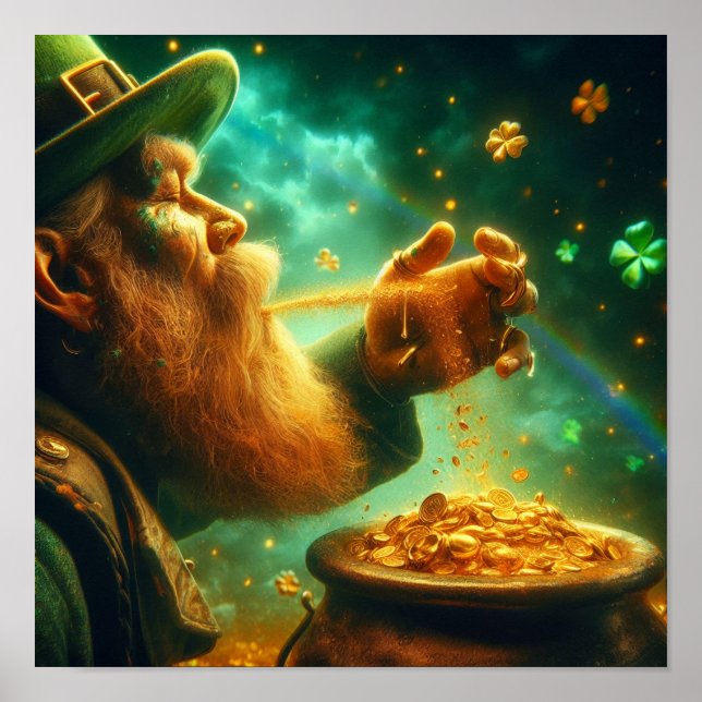 Póster A.I. Leprechaun creando una olla de oro (Frente)