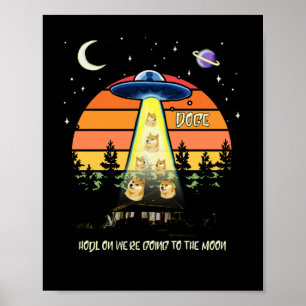 Póster A La Luna Dogecoin Crypto Meme UFO DOGE VIntage