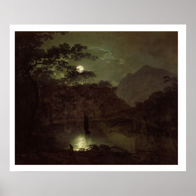 Póster A Lake by Moonlight, c.1780-82 (aceite sobre lienz (Frente)