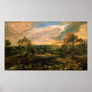 Póster A Landscape with a Shepherd and his Flock