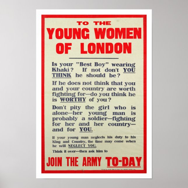 Póster A las Jóvenes de Londres, poster de reclutamiento, (Frente)