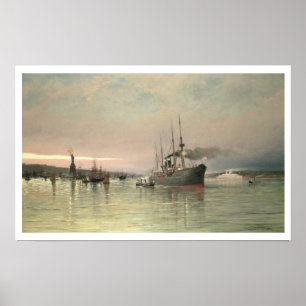 Póster A Liner and Other Shipping before the Statue of Li