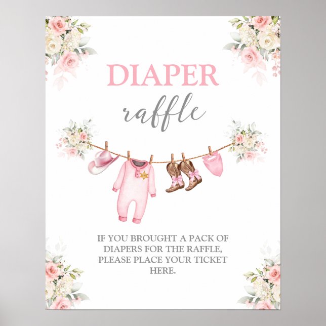 Póster A little Cowgirl Pink Diaper Raffle sign (Frente)
