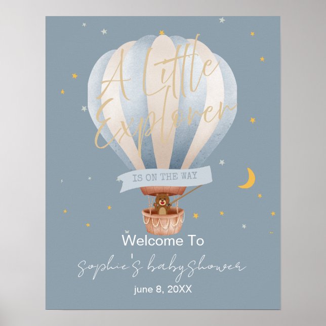 Póster A Little Explorer Hot Air Balloon Welcome Sign (Frente)