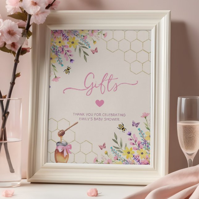 Póster A Little Honey Bee Pink Floral Baby Shower Gifts (Subido por el creador)