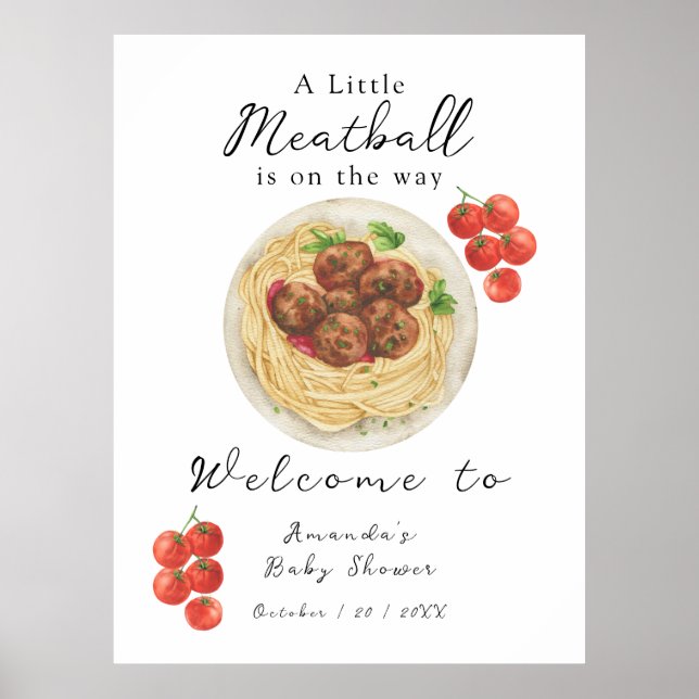 Póster A little Meatball is on the way Baby Shower (Frente)