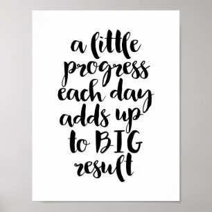 Póster A little progress each day, Black motivational