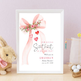 Póster A little Sweetheart Pink bow Valentine Baby shower