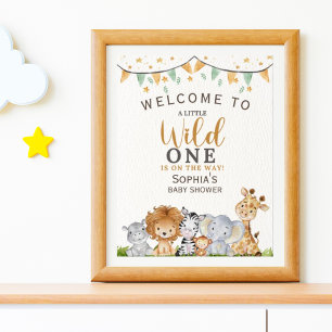 Póster A Little Wild One Safari Animals Baby Shower