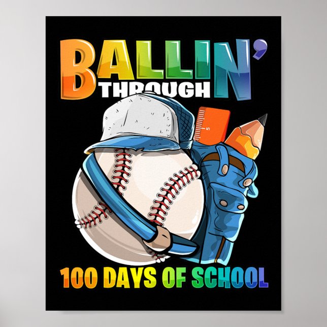 Póster A Lo Largo De 100 Días Escolares De Béisbol Infant (Frente)