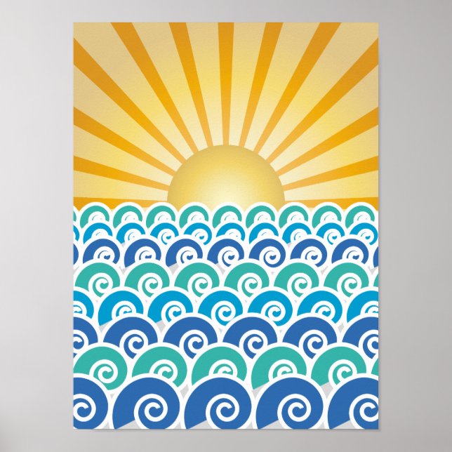 Póster A lo largo del Poster azul de las olas (Frente)