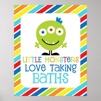 Póster A los pequeños monstruos les encanta tomar baños,