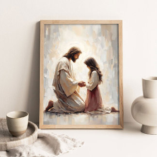 Póster A Loving Savior, Christian Art, Jesus and Girl