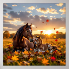 Póster A Mama Horse and her Foal in Autumn