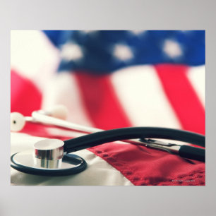 Póster A medical stethoscope with a American flag