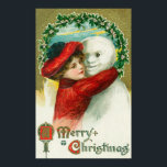 Póster A Merry Christmas Hugging Snowman Scene<br><div class="desc">A Merry Christmas Hugging Snowman Scene -   was created in 1910.</div>