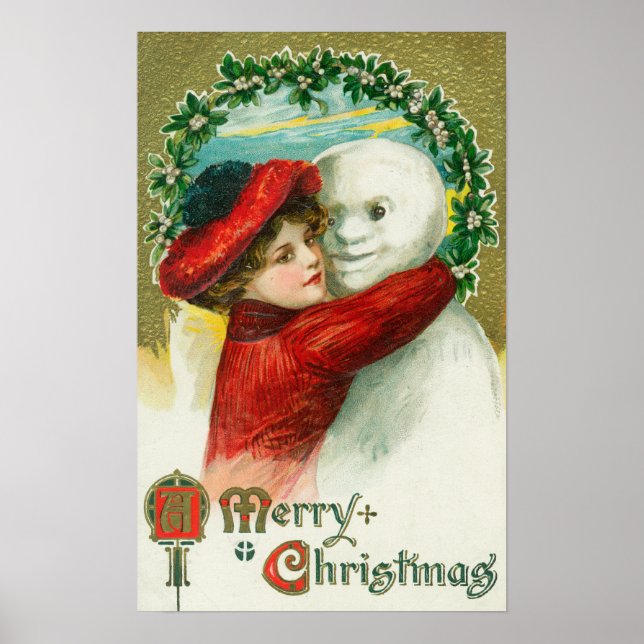 Póster A Merry Christmas Hugging Snowman Scene (Frente)