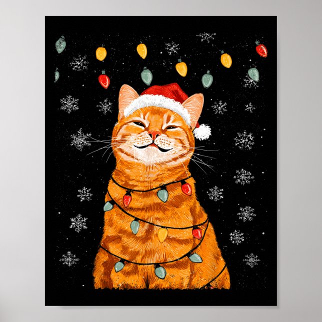Póster A Merry Christmas Lights Snowflake Ginger Cat Oran (Frente)