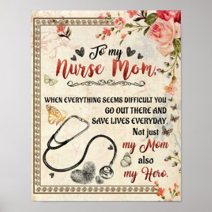 Póster A Mi Enfermera Mamá Regalo, Carta De Amor Floral A