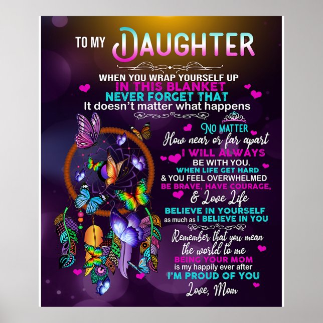 Póster A mi hija Mariposas Regalo, cumpleaños de hija (Frente)