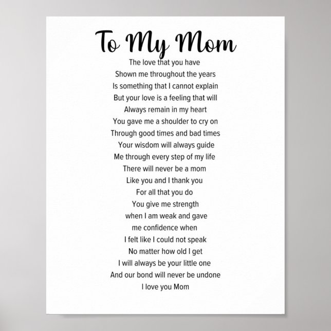 Póster A mi mamá, poema del Día de la Madre (Frente)