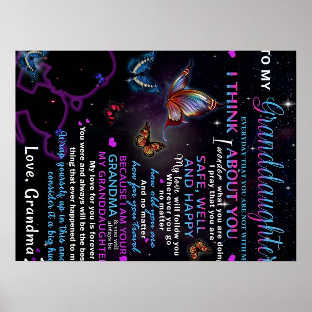 Póster A mi nieta Butterflies Idea de regalo de cumpleaño (Frente)